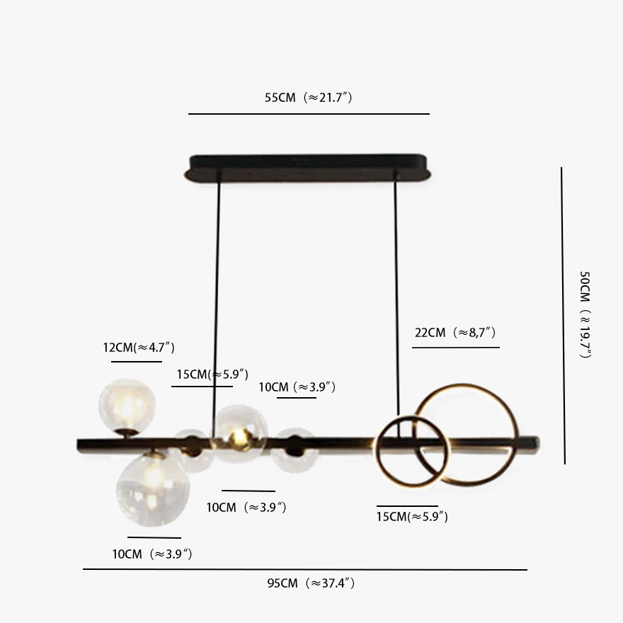 Nordic Metal And Glass Linear Bubble Bedroom Pendant Light, Black/Gold