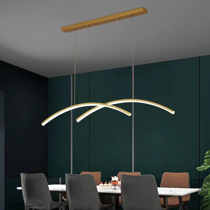 Minimalist Metal Double Curve Dining Room Pendant Light, Black/Gold, Trichromatic Light