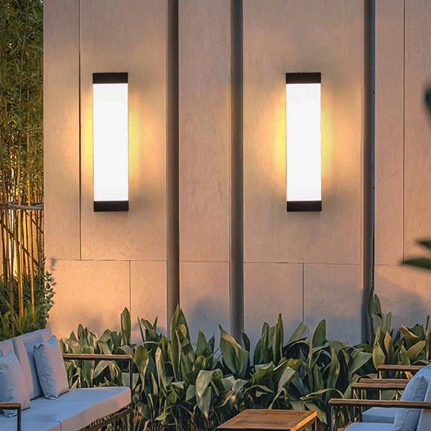 Modern  Metal And Acrylic Rectangular Outdoor, Wall Lamp, Black/ Grey