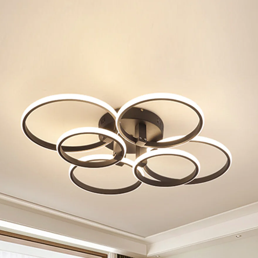 Modern Metal And Acrylic Ring Living Room Ceiling Light, Black/White, Trichromatic Light