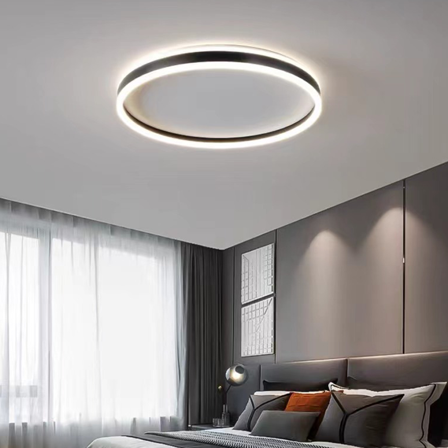 Minimalist Metal And Acrylic Annular Children's Room Ceiling Light, Black/White, Trichromatic Light