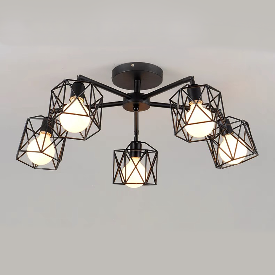 Industrial Metal Lantern Bedroom Ceiling Light, Black