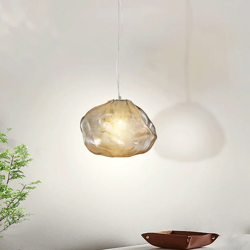 Unusual Metal And Glass Uneven Bathroom Pendant Light, Amber/Clear/Gray