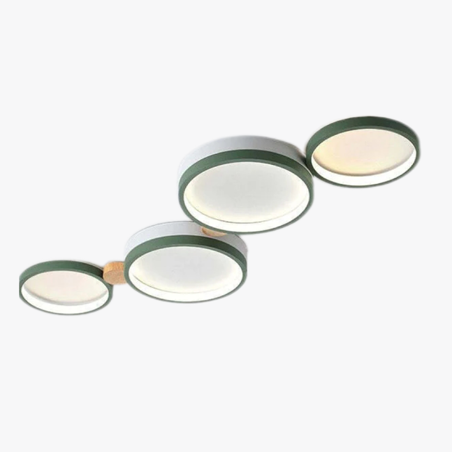 Contemporary Metal And Wooden Round Living Room Ceiling Light, Green/Grey/White