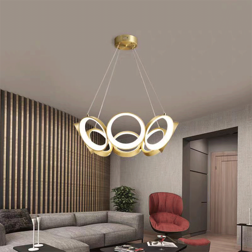 Unusual Metal Ring Kitchen Pendant Light, Gold