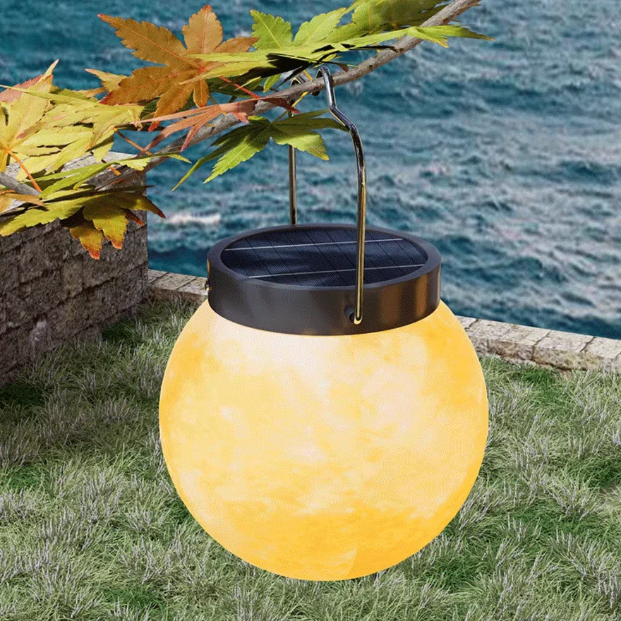 Art Deco Metal And Resin Moon Garden Pendant Light, Yellow