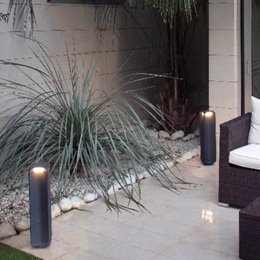 Minimalist Metal And Glass Cylindrical Outdoor Floor Lamp, Black/Grey