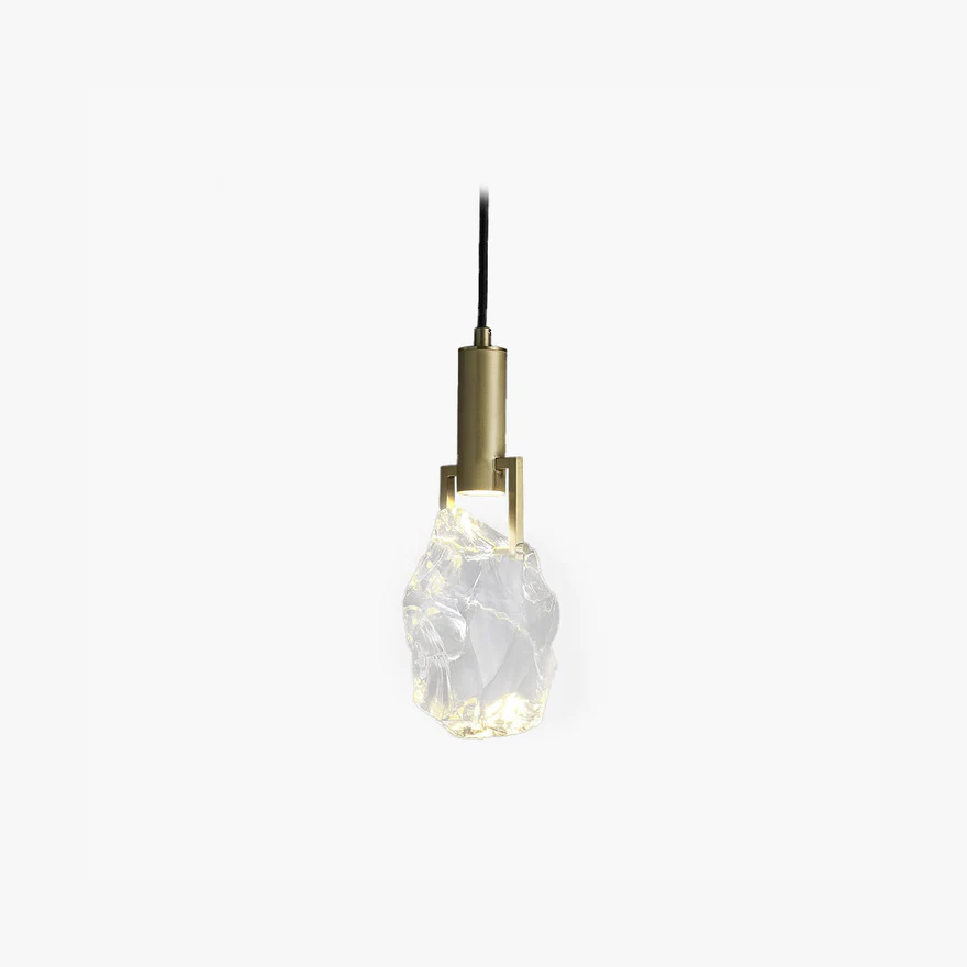 Modern Metal And Crystal Uneven Bedroom Pendant Light, Brass