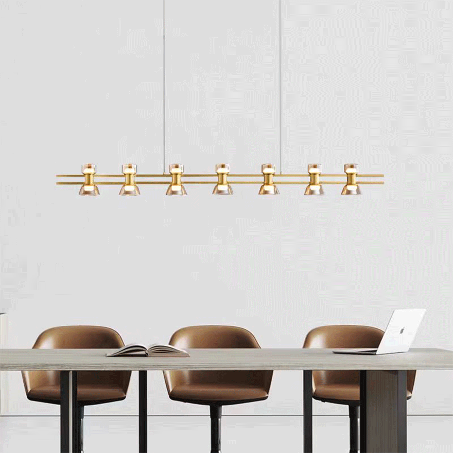 Designer Pure Copper And Glass Linear Dining Room Pendant Light, Black/Gold