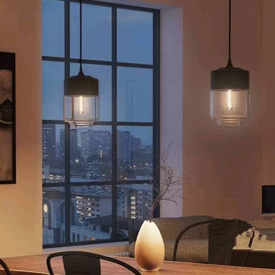 Modern Metal And Glass Geometric Living Room Pendant Light, Black