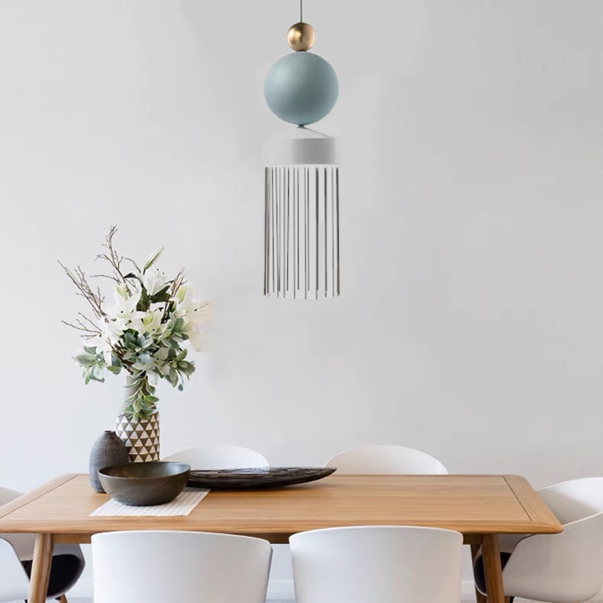 Modern Metal Tassel Study Room Chandelier Pendant Light, Gray/Blue