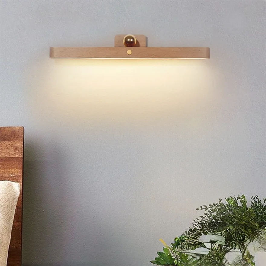 Modern Metal And Acrylic Linear Living Room Wall Lamp, Natural Wood