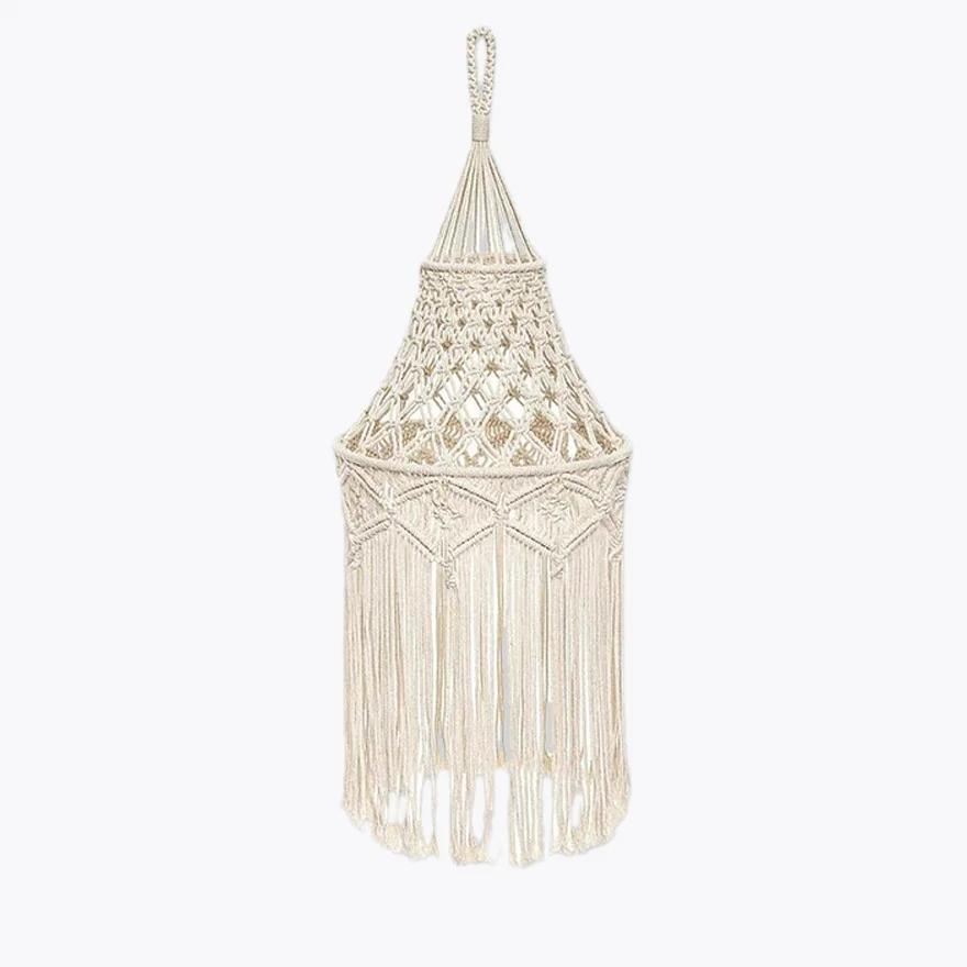 Rustic Cotton Conical Study Room Pendant Light, White