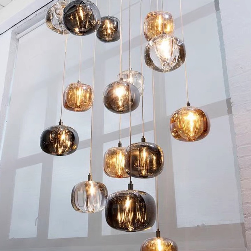 Modern Metal And Glass Geometric Bedroom Pendant Light, Amber