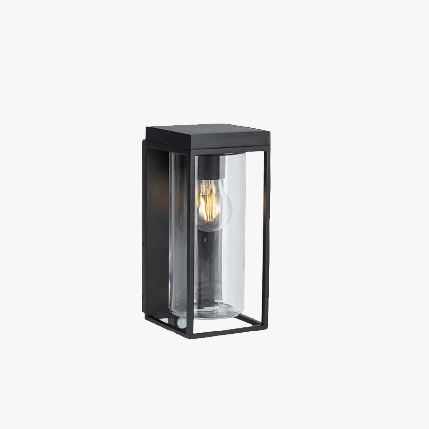 Modern Metal And Glass Rectangular Outdoor Wall Lamp, Black