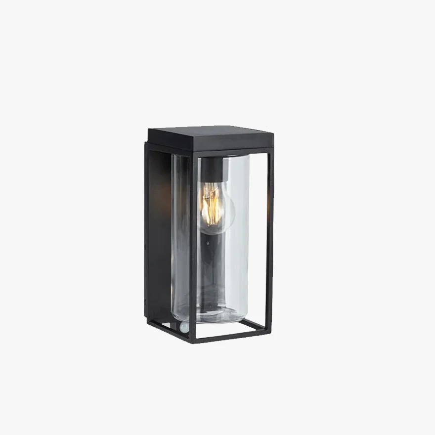 Modern Metal And Glass Rectangular Outdoor Wall Lamp, Black