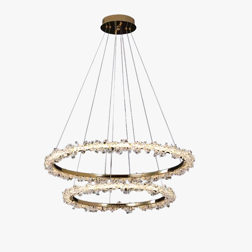 Royal Metal And Crystal Annular Living Room Chandelier Pendant Light, Gold