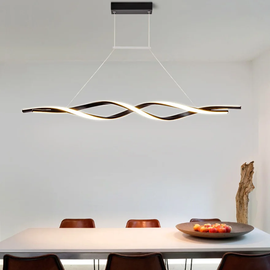 Minimalist Metal And Acrylic Wave Dining Room Pendant Light, Matte Black/Matte Grey