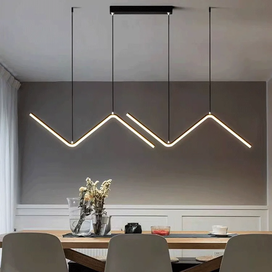 Minimalist Metal And Acrylic Linear Dining Room Pendant Light, Black/Gold, Trichromatic Light