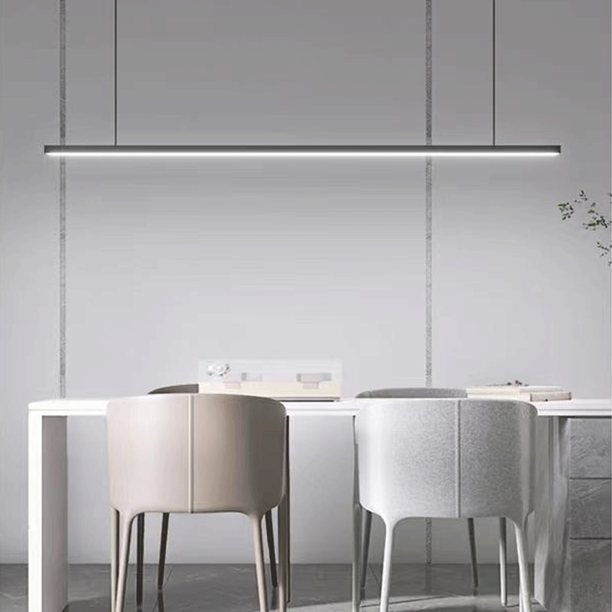 Minimalist Metal And Acrylic Linear Dining Room Pendant Light, Black/White, Trichromatic Light