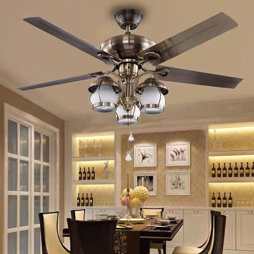 Industrial Metal And Acrylic Radiographic Study Room Ceiling Fan, Antique Brass