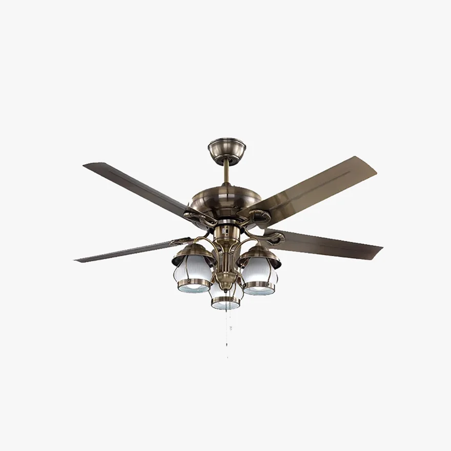 Industrial Metal And Acrylic Radiographic Study Room Ceiling Fan, Antique Brass