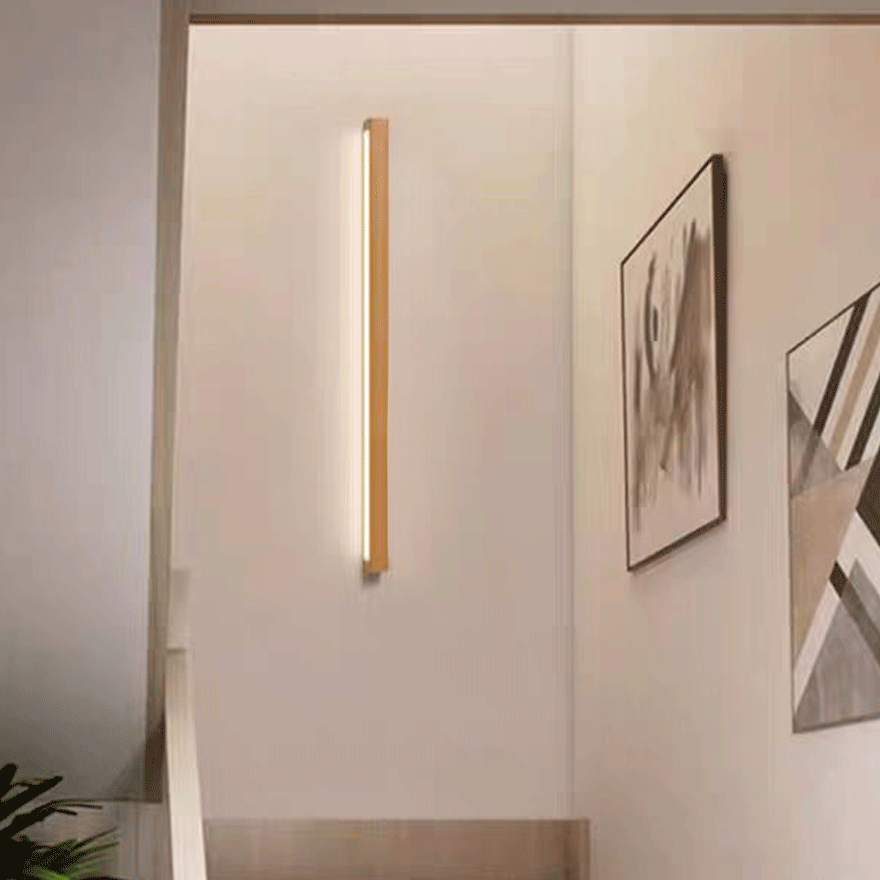 Modern WoodenAnd Acrylic Linear Living Room Wall Lamp, Log Color