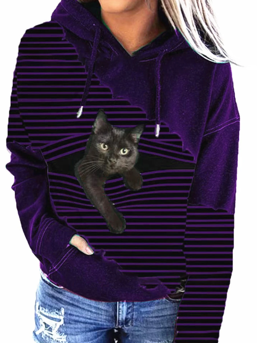 Loose Tie-Dye Cat Hooded Casual Sweatshirt