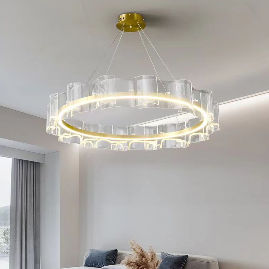 Art Deco Metal And Acrylic And Silicagel Ring Living Room Pendant Light, Gold