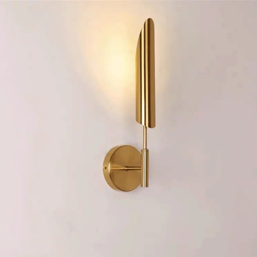 Modern Metal And Glass Cylindrical Bedroom Wall Lamp, Gold