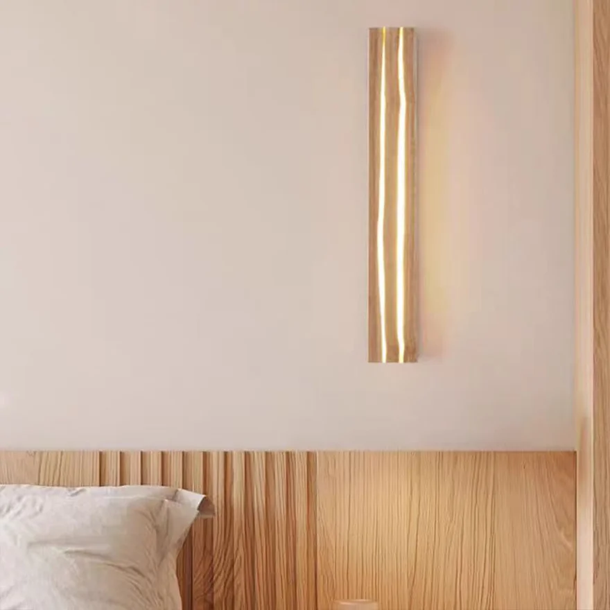 Unusual wooden Rectangular Bedroom Wall Lamp, Burlywood, Trichromatic Light