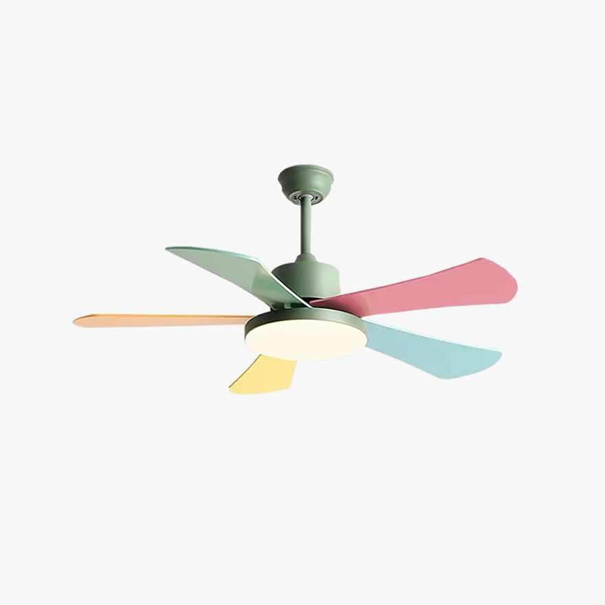 Art Deco Metal And Acrylic Round Study Room Ceiling Fan with Light, Green/Grey/Pink/White