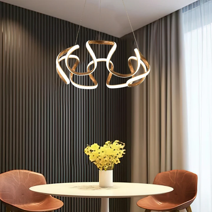 Modern Metal And Acrylic Wave Dining Room Pendant Light, Brown/Gold/Gray