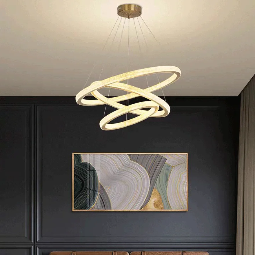 Contemporary Metal And Acrylic Ring Living Room Pendant Light, Gold