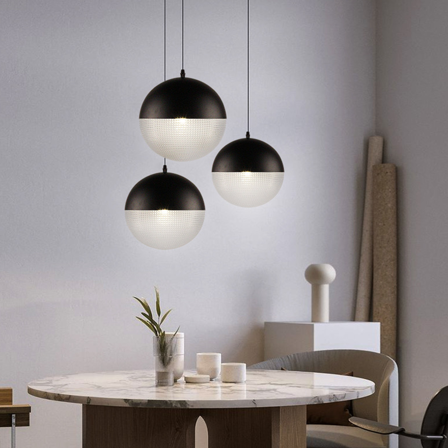 Modern Metal And Glass Ball Dining Room Pendant Light, Black/Gold