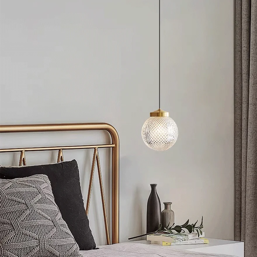 Nordic Metal Circle Glass Bedroom Pendant Light, Gold