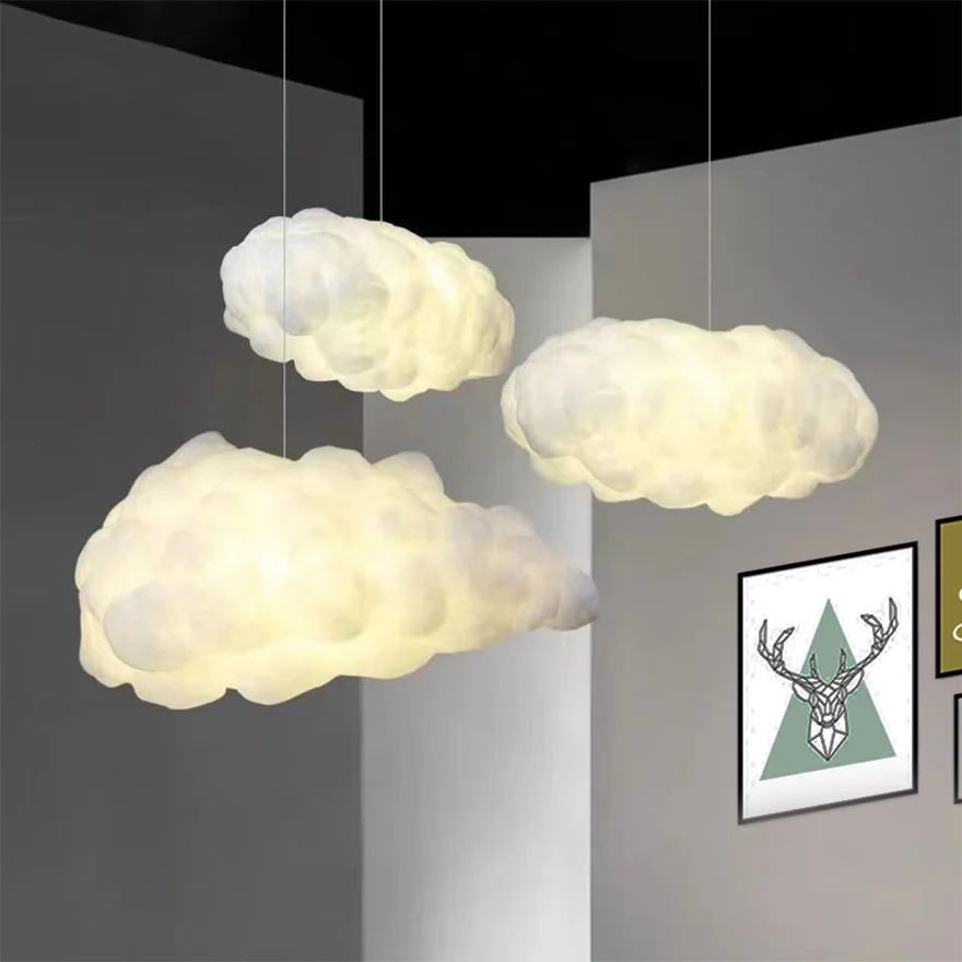 Designer Acrylic And Fabric Cloudy Living Room Pendant Light, White, Trichromatic Light