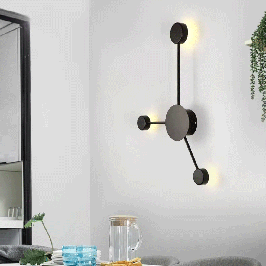 Modern Metal Round Living Room Wall Lamp, Black