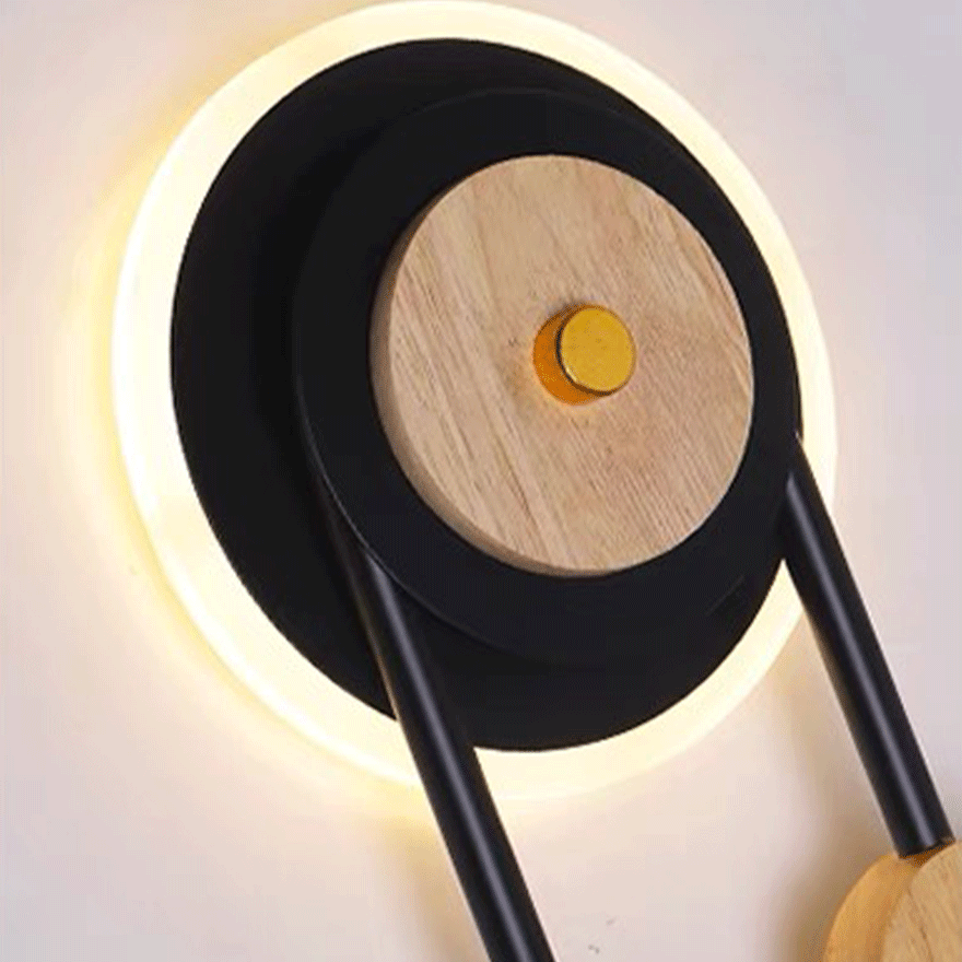 Modern Wooden And Acrylic Round Bedside Indoor Wall Lamp, Black