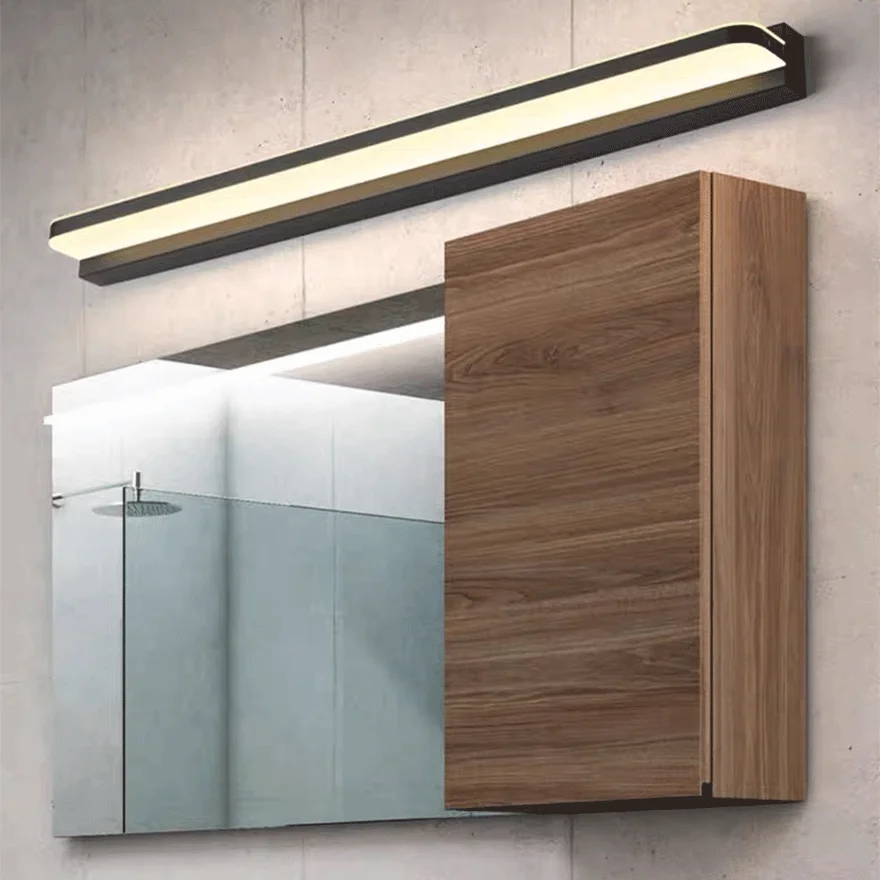 Modern Metal And Acrylic Rectangular Bathroom Mirror Front Wall Lamp, Black/Chrome/Gold/White