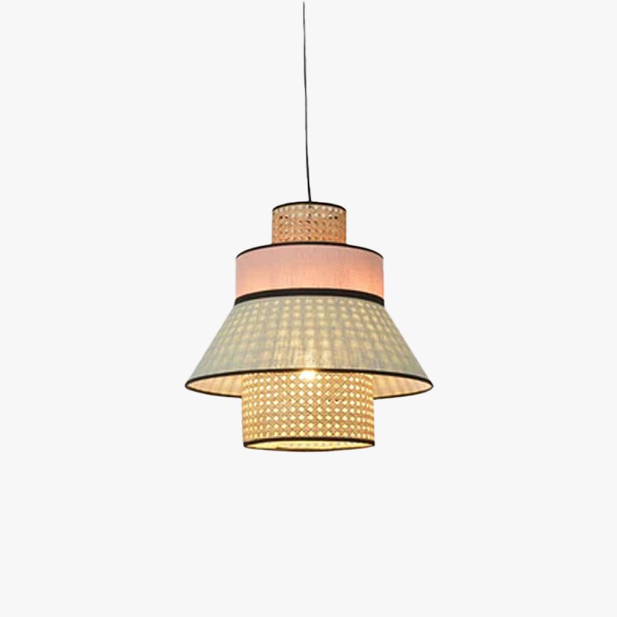 Boho Rattan Drum Study Room Pendant Light, Burlywood