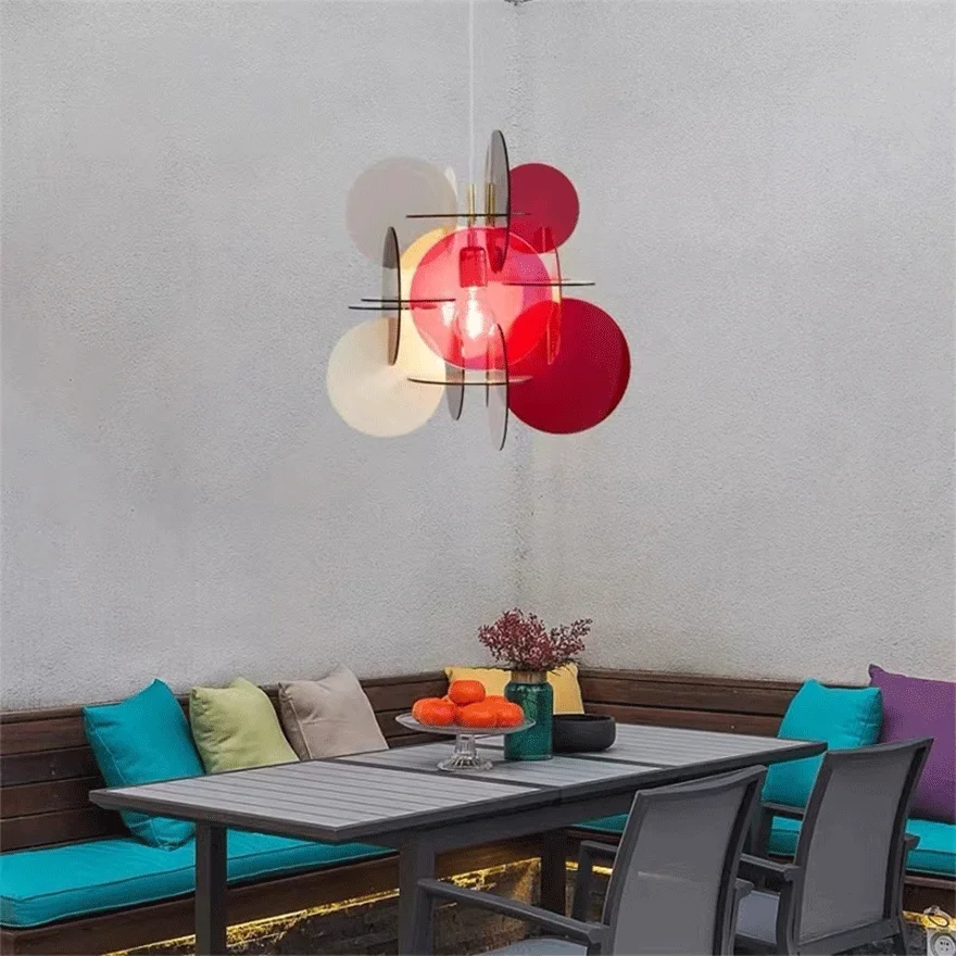 Art Deco Acrylic Round Dining Room Pendant Light, Colorful