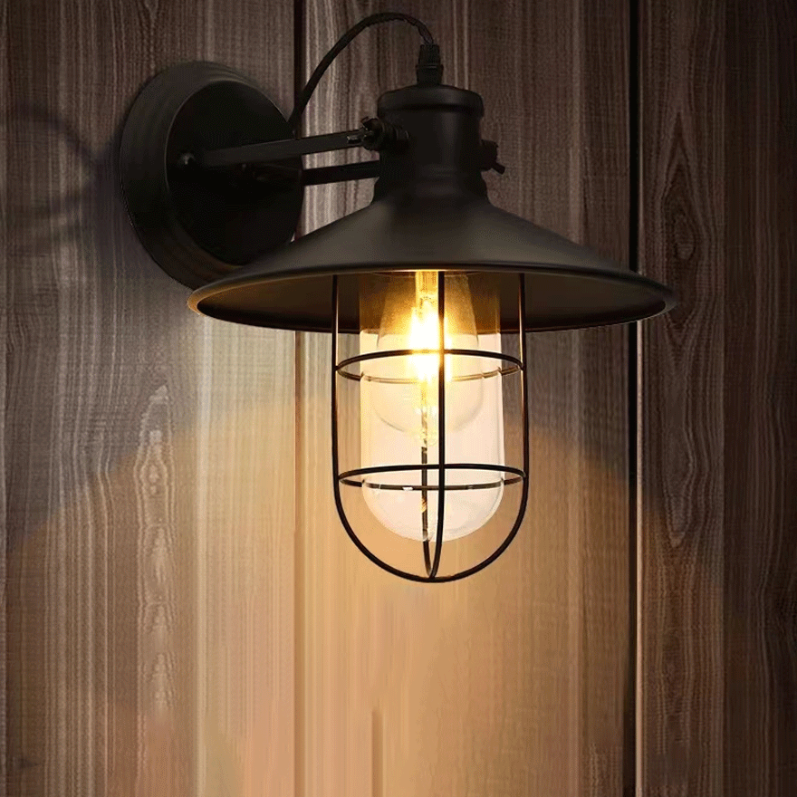 Industrial Metal Lantern Dining Room Wall Lamp, Black