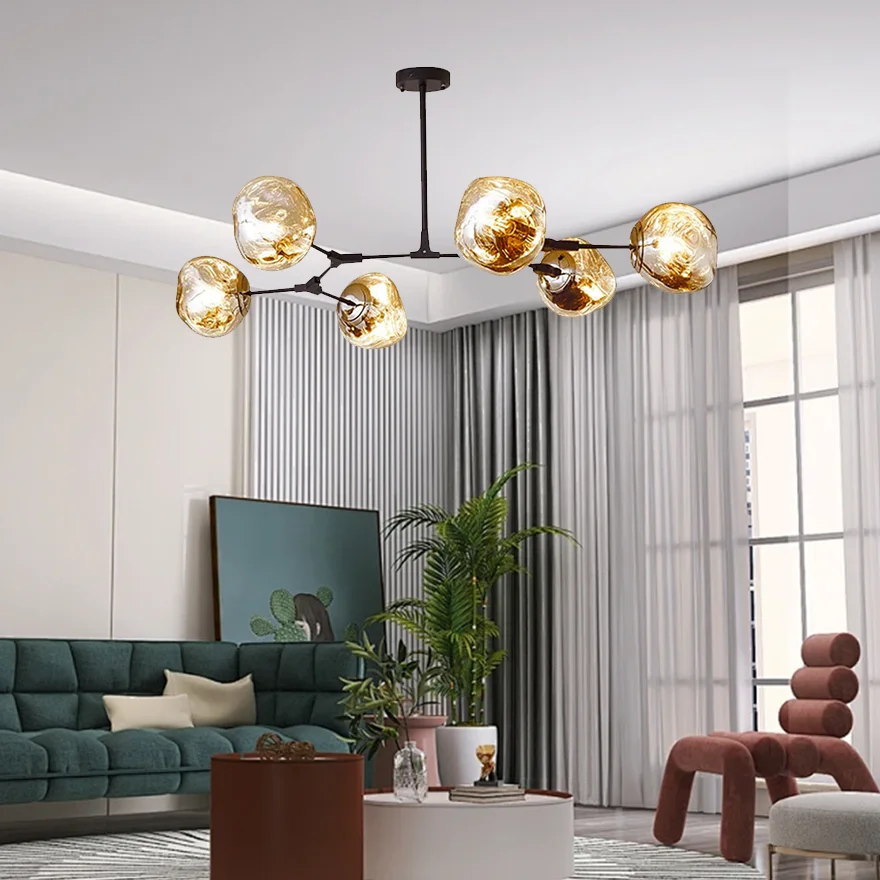 Modern Metal And Acylic Dendritic Bedroom Pendant Light, Chrome/Gold/Rose gold