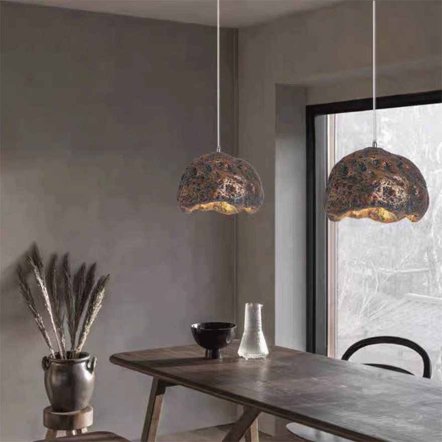 Unusual Acrylic And Resin Irregular Shape Living Room Pendant Light, Brass/Grey/Walnut