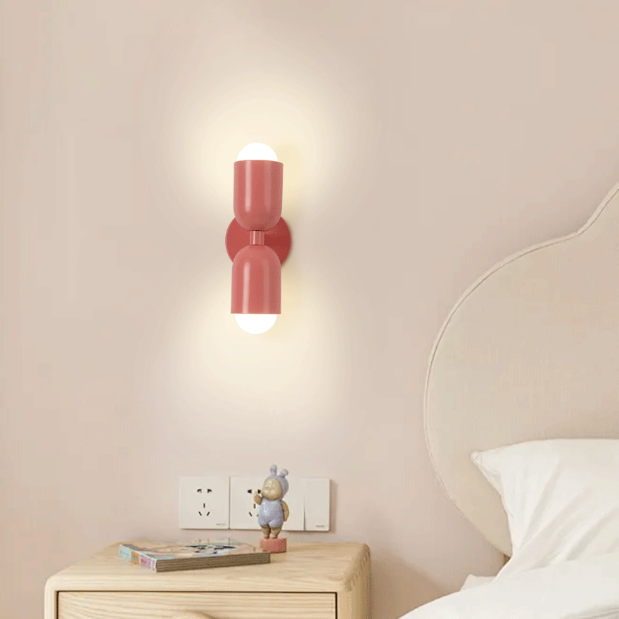 Morandi Metal Double-Headed Cylindrical Bedroom Wall Lamp, Morandi