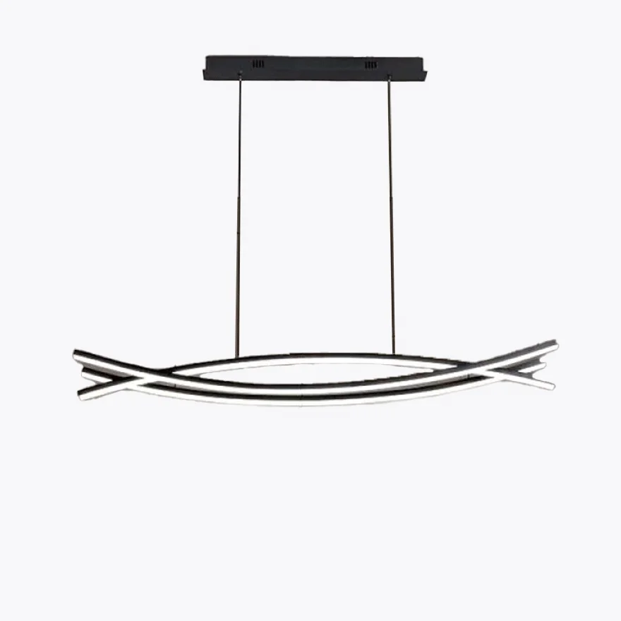 Modern Metal Curved Dining Room Pendant Light, Black, Trichromatic Light