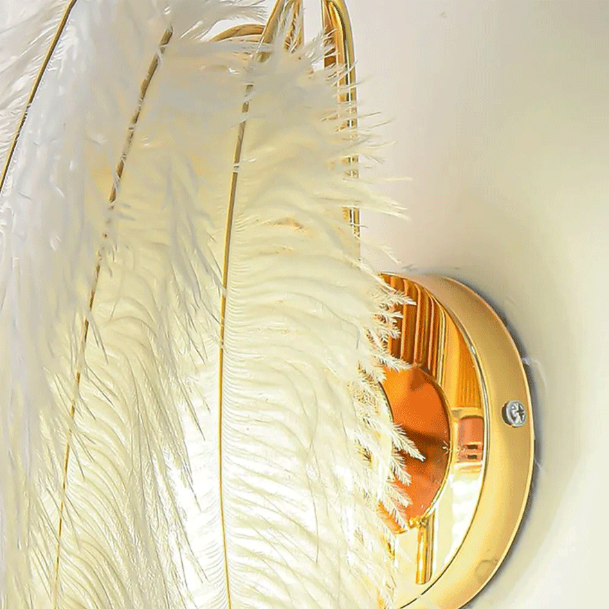 Art Deco Metal And Feather Feather Living Room Wall Lamp, White