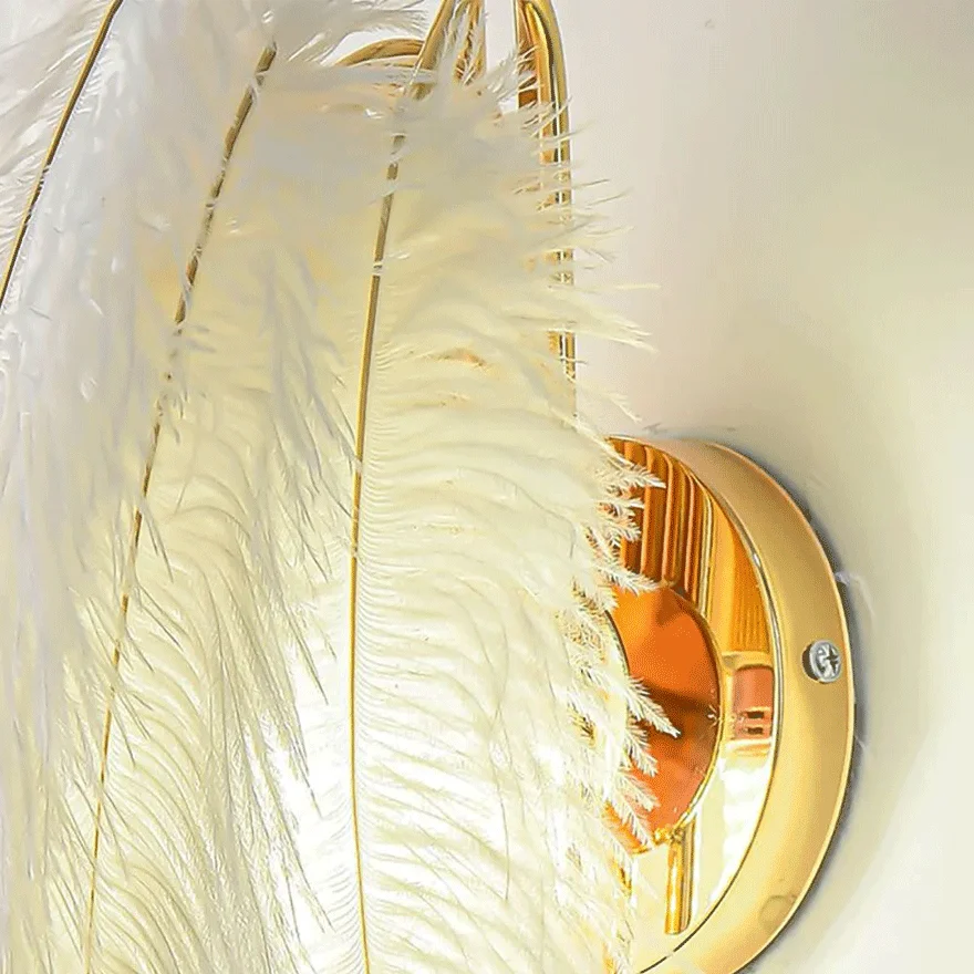 Art Deco Metal And Feather Feather Living Room Wall Lamp, White