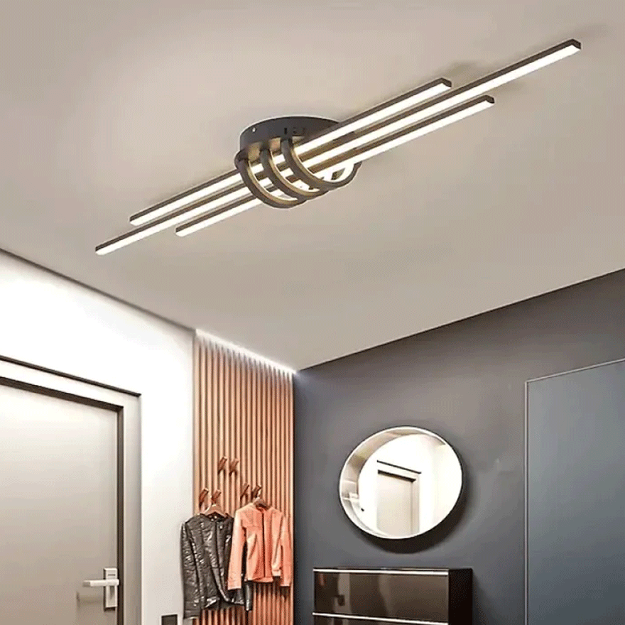 Unusual  Metal Tri linear Dining Room Ceiling Light, Black/White